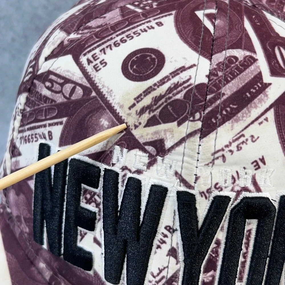 New York Men Maroon T&T Snapback Hat All Over Money Print Embroidered OS